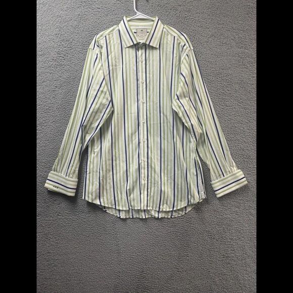 Hawes & Curtis Shirt Mens 18/36 Green Blue Striped Button Up Collared Cotton - Picture 1 of 12